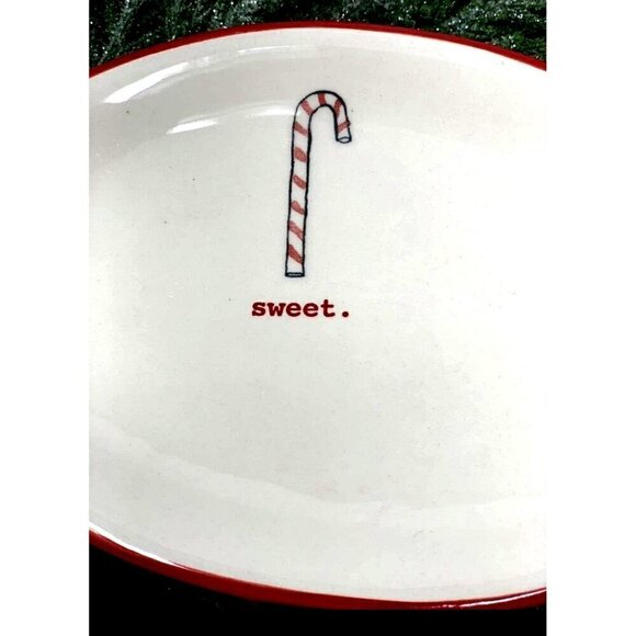 Rae Dunn Other - Rae Dunn SWEET Candy Cane 8 Inch Oval Plate Red Rim Trim White Holiday Christmas